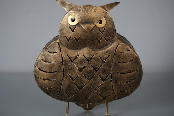 Vintage Owl Windlight Tealight Holder 1960s Bronze Tin and Brass - Image 2