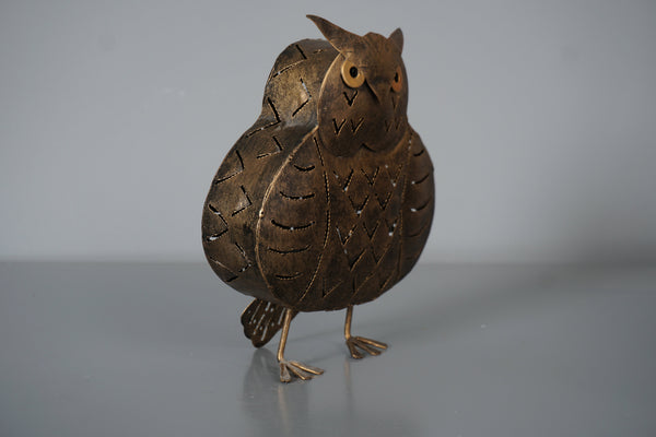 Vintage Owl Windlight Tealight Holder 1960s Bronze Tin and Brass - Image 3