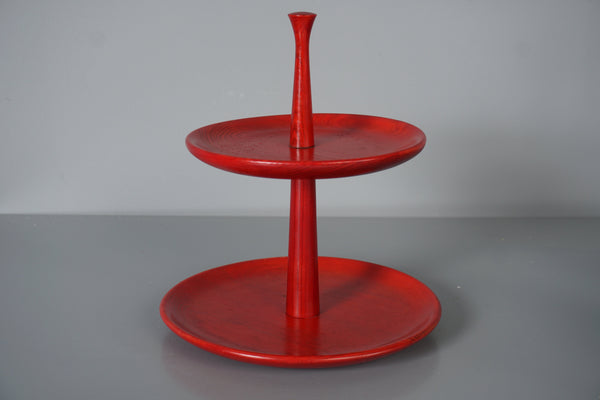 Vintage Tiered Stand Pine Scandinavian Sweden 1960s Red
