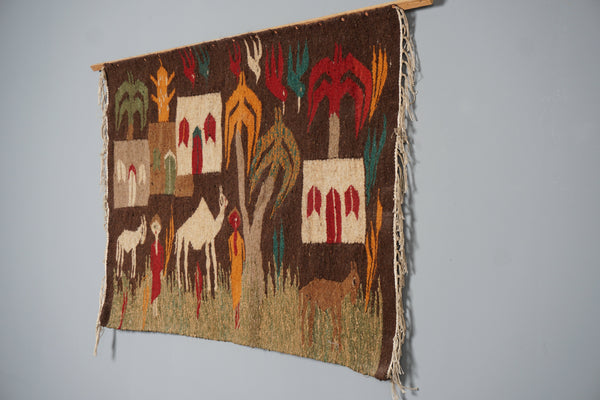 Vintage Wall Tapestry Wall Hanging Egypt 1950s Naive Art Wool Tapestry - Image 9