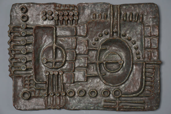 Ingrid Fechner Wall Plaque Ceramic 1960s Brown Copper Mid Century