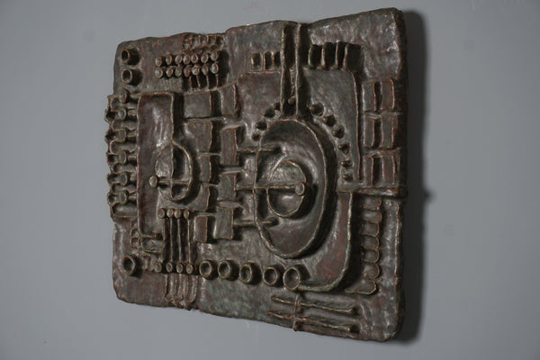 Ingrid Fechner Wall Plaque Ceramic 1960s Brown Copper Mid Century - Image 3