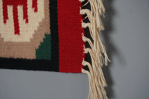 Vintage Wall Hanging Tapestry Rug Röllakan Sweden Kilim 1960s Red Green Wool - Image 6