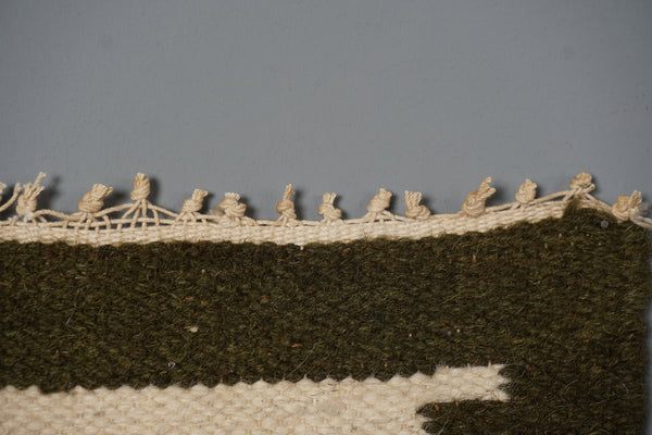 Vintage Wall Tapestry Wall Hanging Rug 1960s Cream Olive Green Wool - Image 8