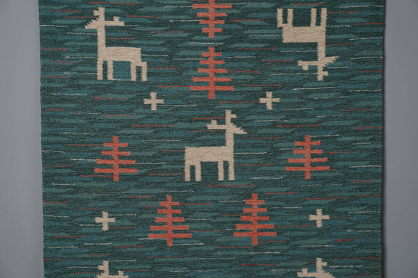 Polish Vintage Tapestry Wall Hanging 1960s Teal Wool - Image 4