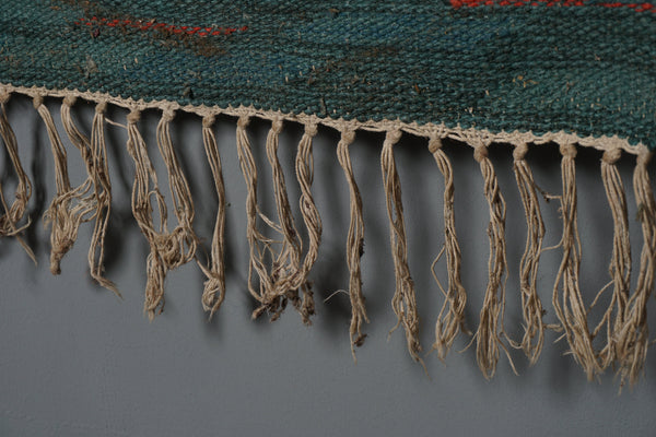 Polish Vintage Tapestry Wall Hanging 1960s Teal Wool - Image 8