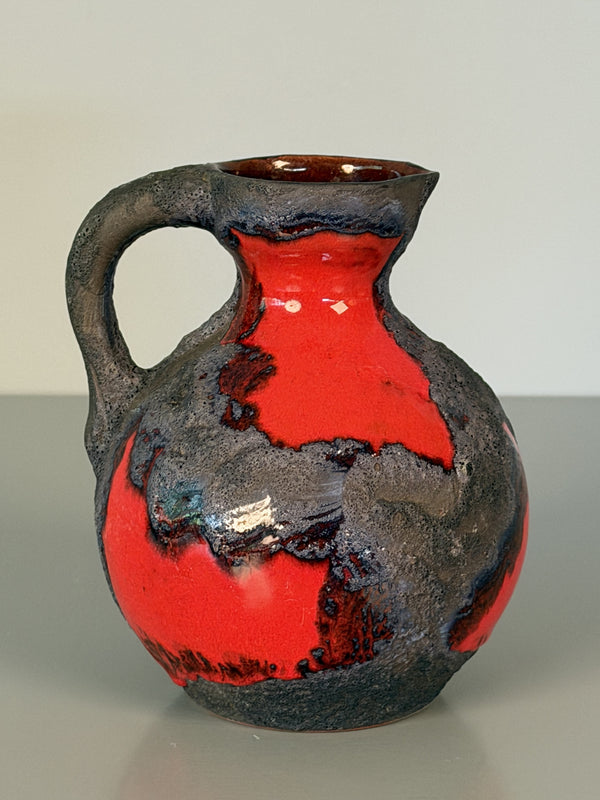 Marei Keramik Pitcher Vintage Fat Lava Handle Vase 60s Red Black Ceramic - Image 4