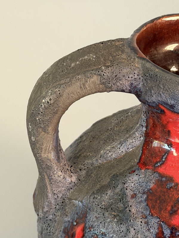 Marei Keramik Pitcher Vintage Fat Lava Handle Vase 60s Red Black Ceramic - Image 6