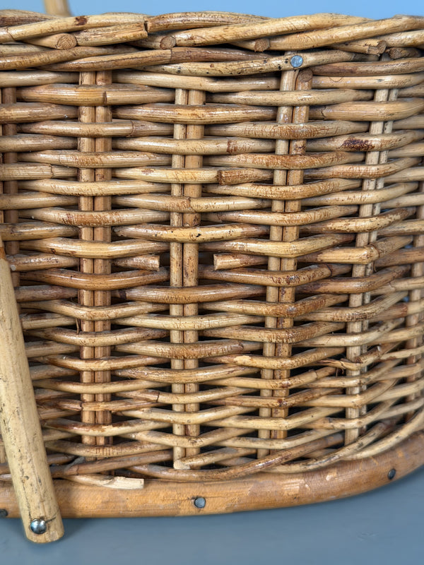 Vintage Rattan Wicker Wine Carrier Basket 1960s Tan Beige - Image 7