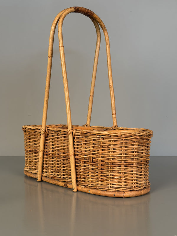 Vintage Rattan Wicker Wine Carrier Basket 1960s Tan Beige - Image 8