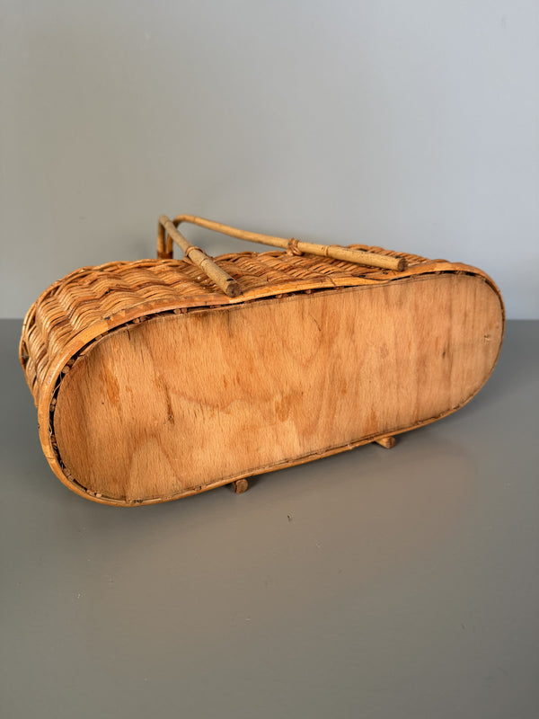 Vintage Rattan Wicker Wine Carrier Basket 1960s Tan Beige - Image 10