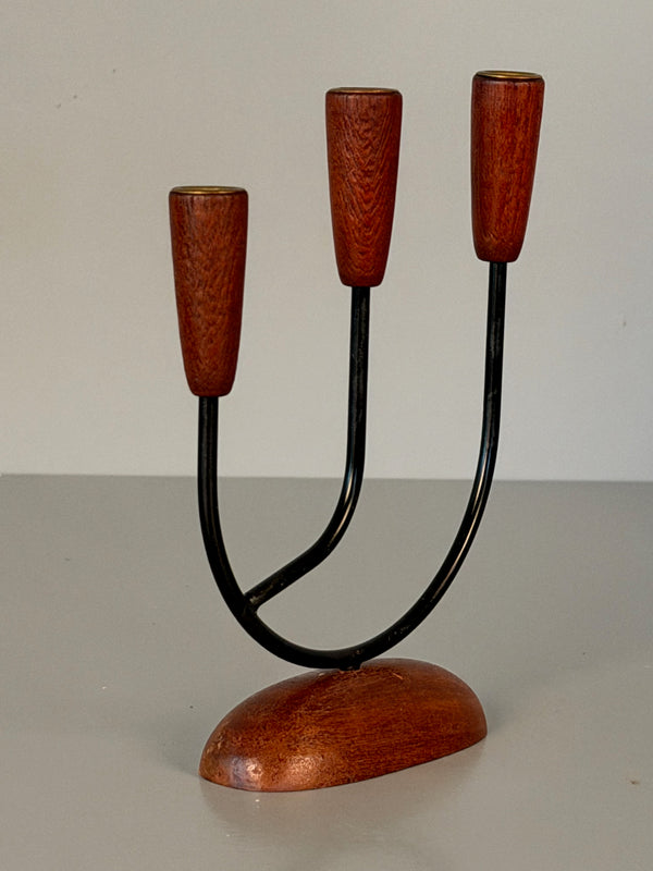 Vintage Candle Holder Teak Wood Metal Brass 1960s Denmark Scandinavian String Style - Image 3