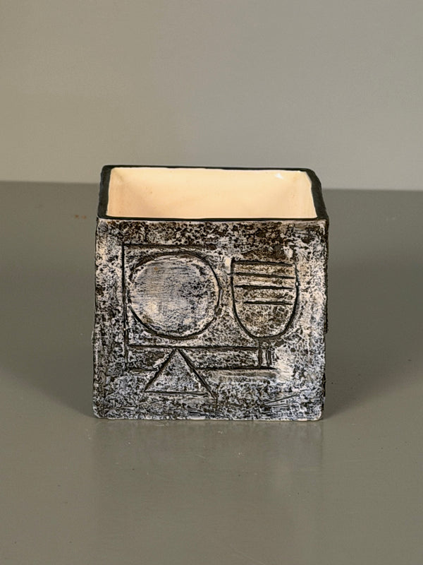 Troika Cornwall Cube Vase 1970s Beige Black Ceramic - Image 2