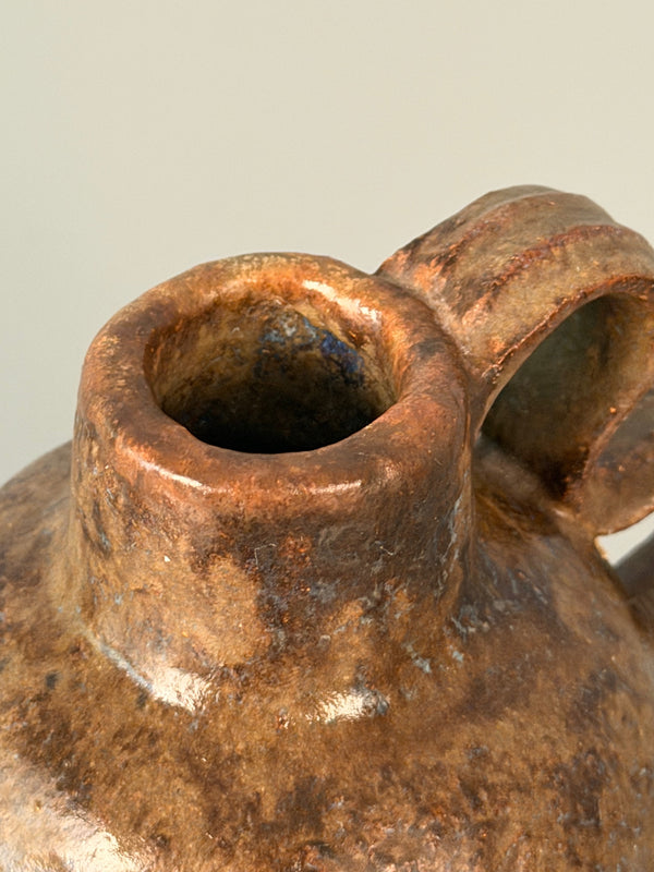 Studio Pottery Handle Vase Ceramic Art Pottery Signed 'ST' 1970s Brown Red - Image 7