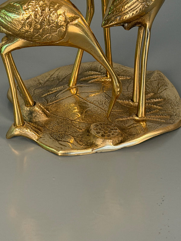 Vintage Brass Figurine Statue Cranes Birds 1960s Mid Century - Image 5