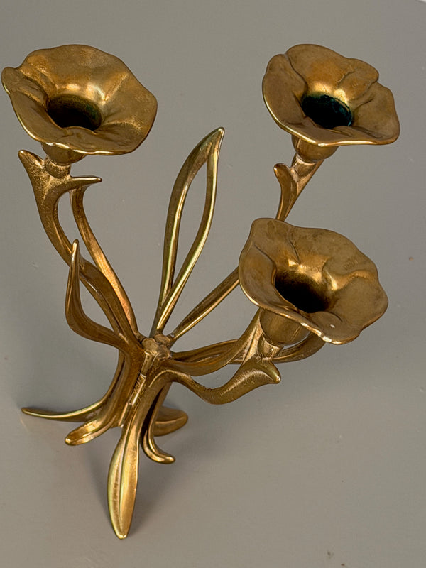 Vintage 3-Branch Candlestick Holder Brass 1960s Mid Century - Image 8