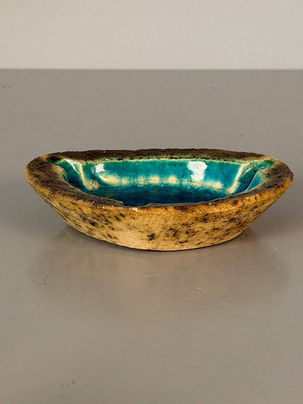 Vintage Ashtray Ceramic 1960s Teal Brown Craquelé Glaze - Image 4