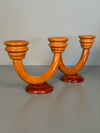 Vintage Candlestick Art Deco Wood 3-Arm Candle Holder 1930s Honey Mahogany - Image 3
