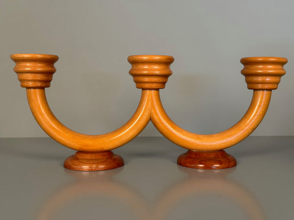 Vintage Candlestick Art Deco Wood 3-Arm Candle Holder 1930s Honey Mahogany - Image 7