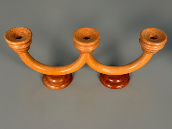 Vintage Candlestick Art Deco Wood 3-Arm Candle Holder 1930s Honey Mahogany - Image 9