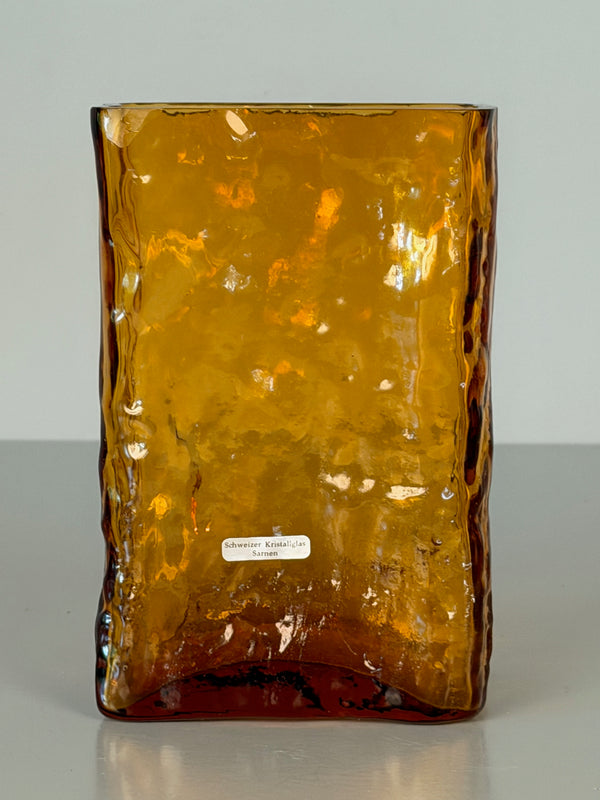 Sarnen Swiss Crystal Glass Vase 1960s Amber Glass - Image 2