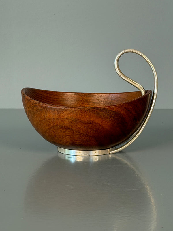 Grasoli Italy Bowl 1960s Brown Silver Wood Metal