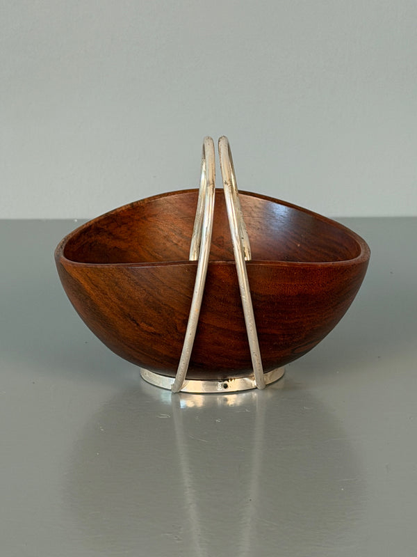 Grasoli Italy Bowl 1960s Brown Silver Wood Metal - Image 5