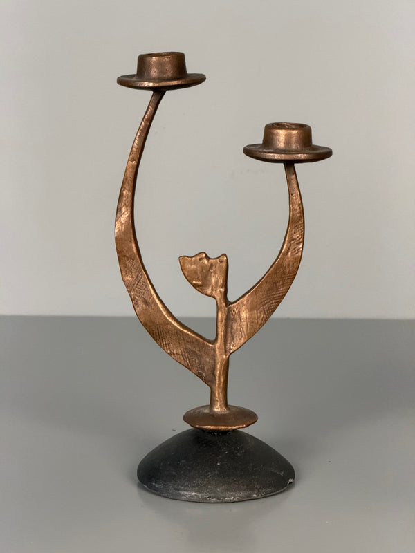 Vintage Candle Holder Bronze and Ceramic 1960s Brutalist