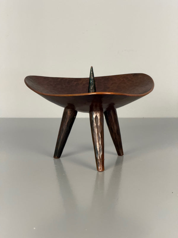 Vintage Copper Candleholder Tripod Massive Brutalist Mid Century 1960s Candle Holder