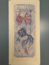 Vintage Art Print Relief Printing Mid Century 1960s Blue Cream Paper