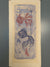 Vintage Art Print Relief Printing Mid Century 1960s Blue Cream Paper