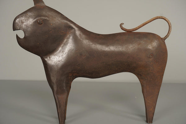 Vintage metal figure sculpture bull ox dog tin abstract 1950s - Photo 3