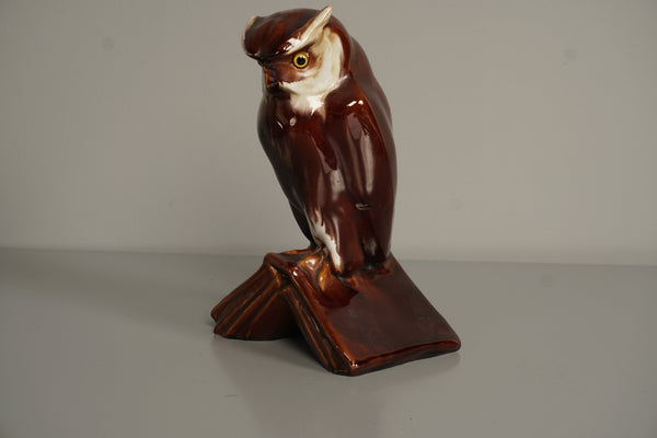 Hirschau Keramik Figurine Vintage Ceramic Owl on Book 1930s Art Deco - Image 3