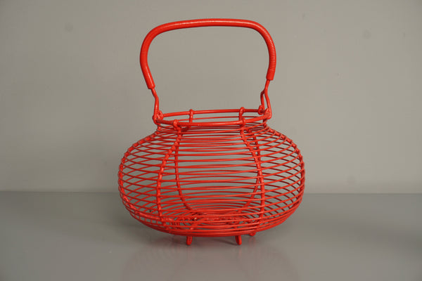 Vintage Egg Basket Wire Basket 1950s Red Metal