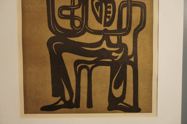 Vintage Art Print Figurative Abstract Graphic Blower Motif 60s Brown/Black - Image 4