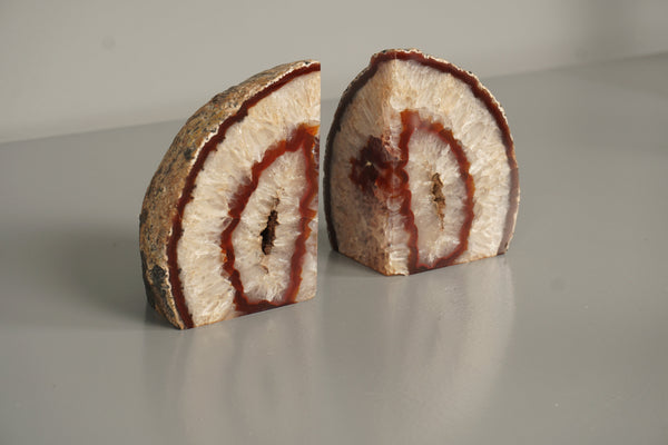 Vintage Pair Agate Geode Bookends 1970s Pink Cream Stone - Image 3