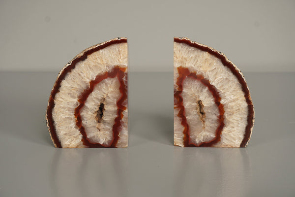 Vintage Pair Agate Geode Bookends 1970s Pink Cream Stone - Image 4