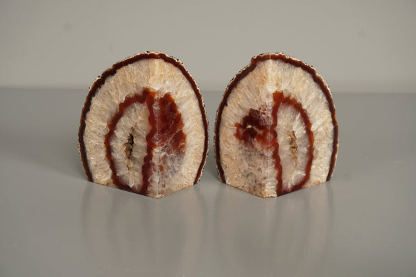 Vintage Pair Agate Geode Bookends 1970s Pink Cream Stone - Image 5