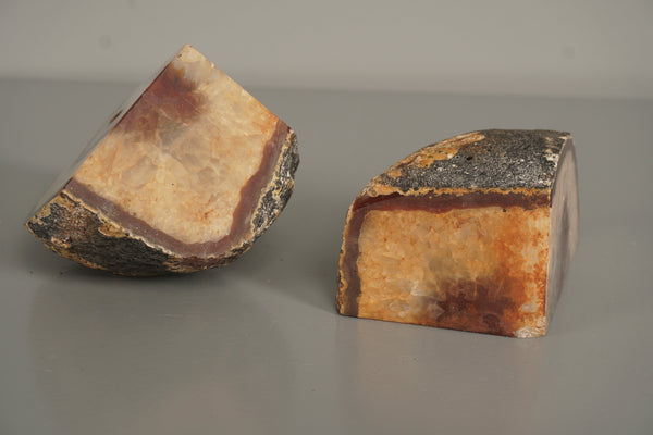 Vintage Pair Agate Geode Bookends 1970s Pink Cream Stone - Image 10