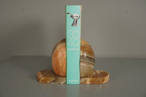 Vintage Agate Bookends Pair 1970s Green Orange Marble - Image 2