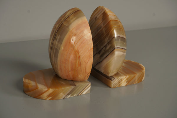 Vintage Agate Bookends Pair 1970s Green Orange Marble - Image 3