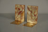 Vintage Bookend Pair Marble-Onyx Polished 1970s Beige Gold