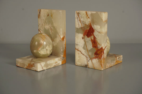 Vintage Pair Onyx Bookends 1970s Beige Pink Marble - Image 3