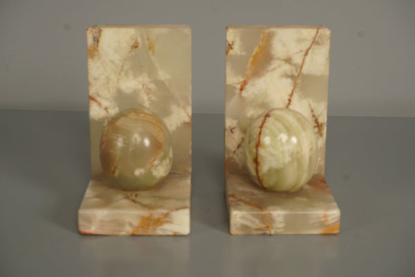 Vintage Pair Onyx Bookends 1970s Beige Pink Marble - Image 5