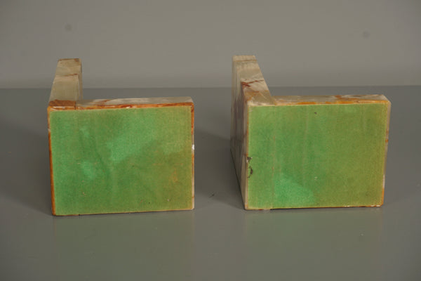 Vintage Pair Onyx Bookends 1970s Beige Pink Marble - Image 9