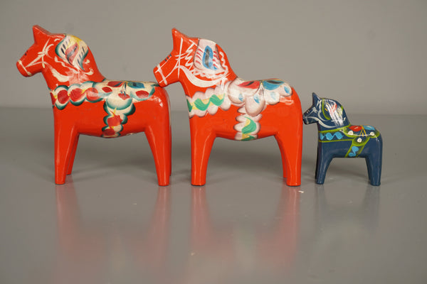 Nils Olsson Decorative Figurine 3 Dala Horses 1960s Red Wood - Image 2