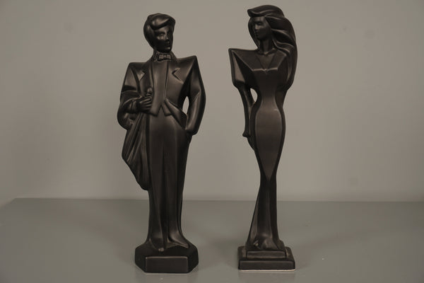 Vintage Mannequin Pair Man and Woman Figurine 80s Ceramic Black White