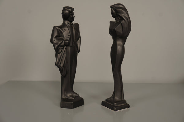 Vintage Mannequin Pair Man and Woman Figurine 80s Ceramic Black White - Image 5