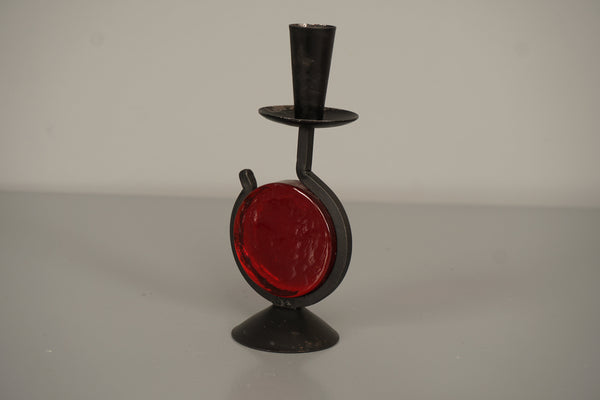 Gunnar Ander Candle Holder Glass Metal 1960s Black Red - Image 3