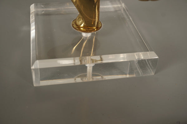 Brass Horse Bust Statue Plexiglass 1970s Gold - Image 7